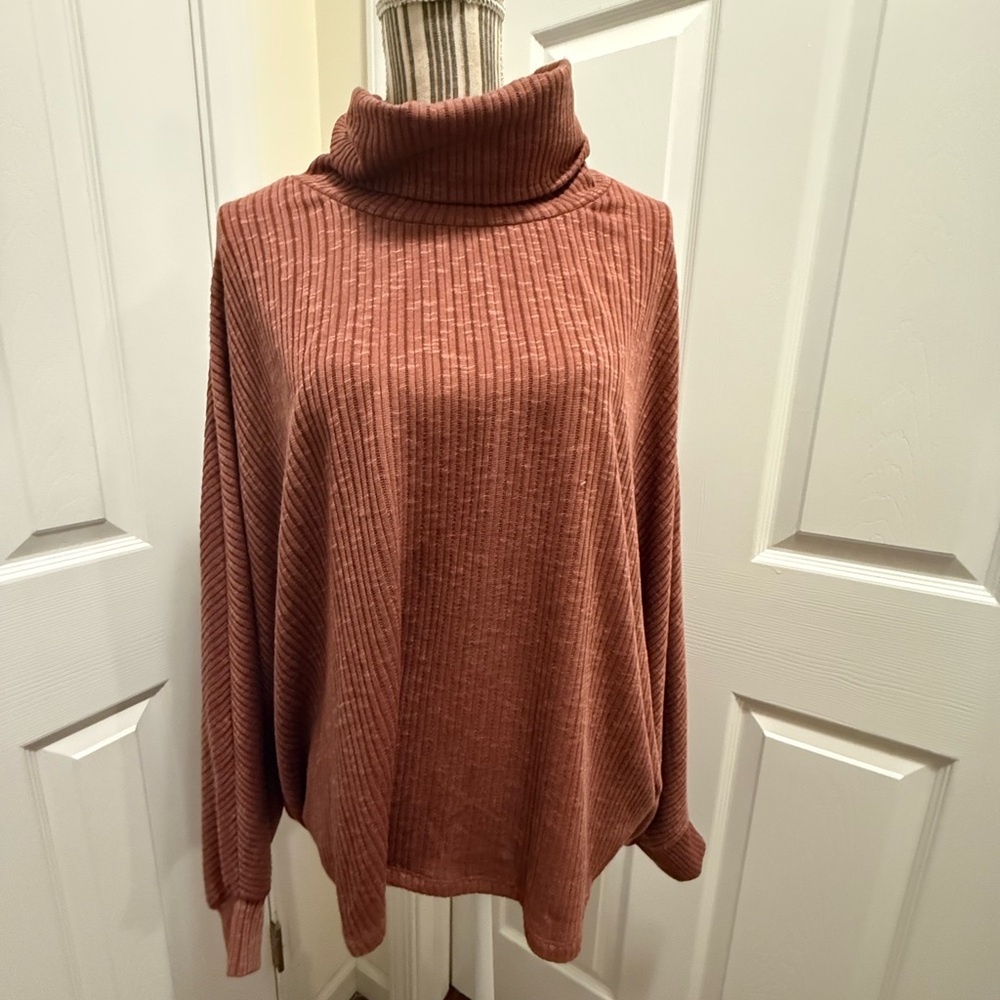 Women's Ribbed Turtleneck Sweater - Drop Shoulder